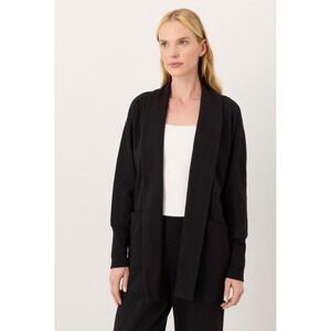 Pact Organic Cotton Airplane Cardigan Black Open Front Shawl Pocket XS/S New